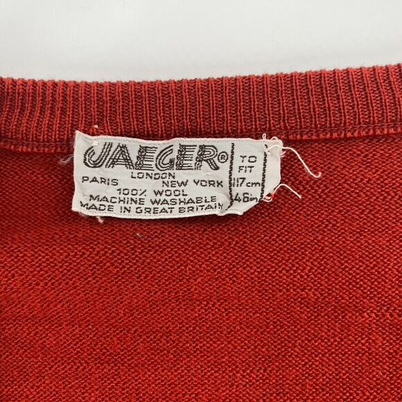 Jaeger London Vintage Mens Wool Pullover Sweater V-Neck Orange Size Medium - Picture 2 of 9